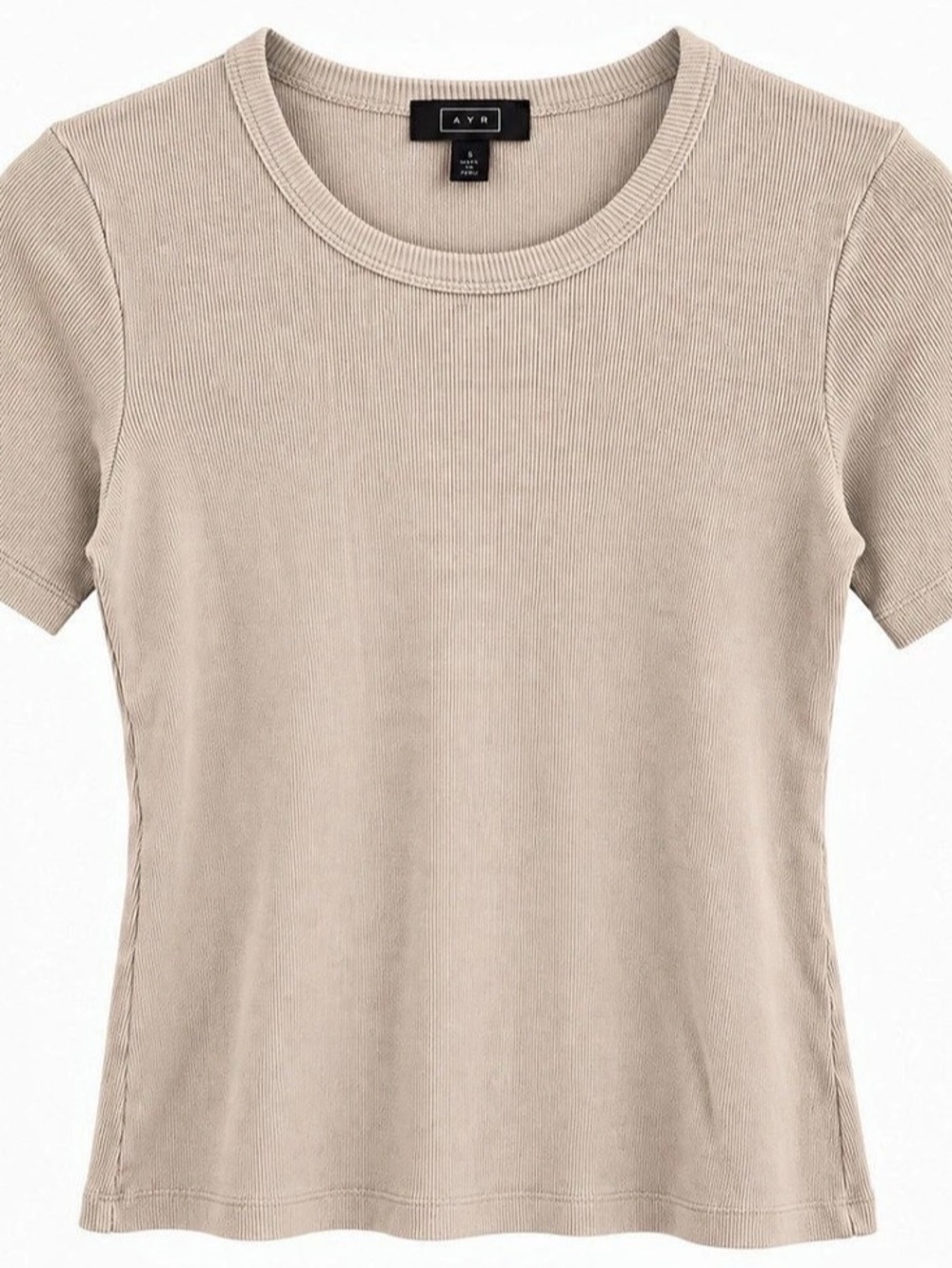 AYR The Practice Tee Ribbed Short Sleeve Beige Medium